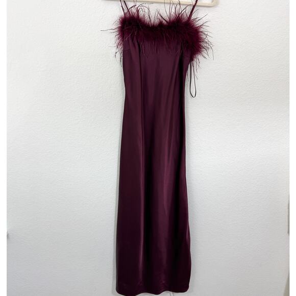 Thirty Thirty Women Satin Maxi Slip Dress Size XS Feathers Glam Party Formal Red - Picture 1 of 9